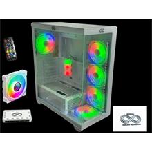Aztech Azt201 W5*Rgb Fan Uzaktan Kumanda Temperli Cam Rgb Swıtch Beyaz Akvaryum Gamıng Kasa 