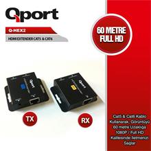 Qport Q-Hex2 Hdmı Extender Cat6 60M 2 Li Paket (Adaptör Dahil) 