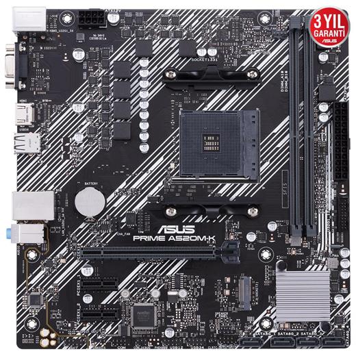 Asus Prıme A520M-K Ddr4 4600Mhz 1Xvga 1Xhdmı 1Xm.2 Usb 3.2 Matx Am4 (Amd Am4 5000/4000 /3000 Serisi İle Uyumlu) 