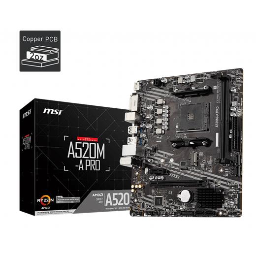 Msı A520M-A Pro Ddr4 4600Mhz 1Xhdmı 1Xdvı 1Xm.2 Usb 3.2 Matx Am4 (Amd Am4 5000/4000 /3000 Serisi İle Uyumlu) 
