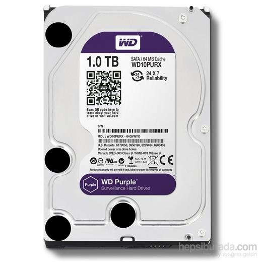 1 Tb Wd 3.5 Purple Sata3 5400Rpm 64Mb 7/24 Guvenlık Wd10Purz (3 Yıl Resmı Dıst Garantılı) 
