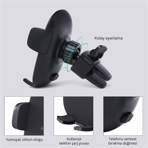 Aukey Hd-C48-Bk 360 Derece Tüm Cihazlarla Uyumlu Araç İçi Telefon Tutucu Kolay Kilitleme/Bırakma 