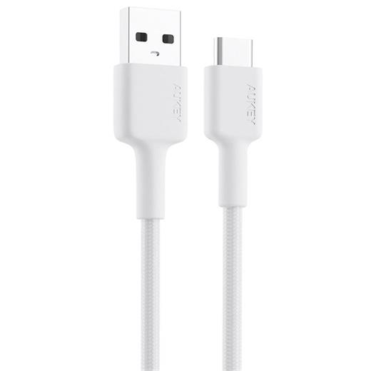 Aukey Cb-Cd30-Wh Naylon Örgülü Usb-A Type-C Şarj Kablosu 0.9Mt 