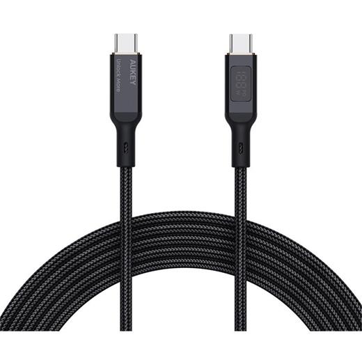 Aukey Cb-Mcc102-Bk 100W Naylon Örgülü 5A 480Mbps Type-C Type-C Lcd Ekranlı Kablo 1.8Mt 