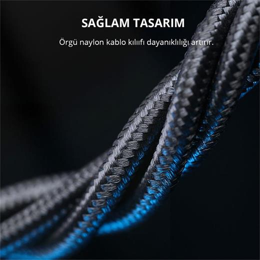 Aukey Cb-Ncl1-Bk Naylon Örgülü 3A 480Mbps Type-C Lıghtnıng Kablosu 1.8Mt 