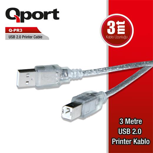 Qport Q-Pr3 Usb 2.0 3M Prınter Kablosu 