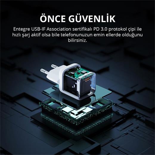Aukey Pa-B1T-Wh 20W Omnia Iı Mini Gan Pd Qc 3.0 Type C Hızlı Şarj Adaptörü 