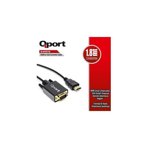 Qport Q-Hvg18 Hdmı To Vga 1,8Mt Dönüştürücü Kablo 