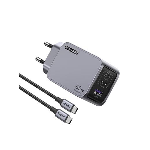 Ugreen Nexode Pro 65W Gan Hızlı Şarj Cihazı Type-C Qc Pd 2Xusb-C 1Xusb-A Uzay Grisi 25871 