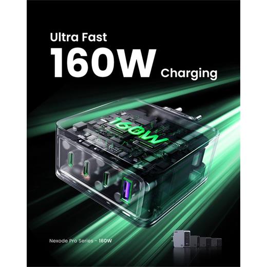 Ugreen Nexode Pro 160W Gan Hızlı Şarj Cihazı 100W Kablolu Type-C Qc Pd 3Xusb-C 1Xusb-A Gri 25877 