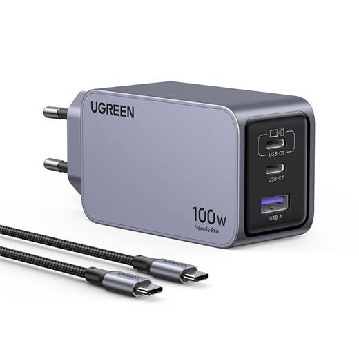Ugreen Nexode Pro 100W Gan Hızlı Şarj Cihazı Type-C Qc Pd 2Xusb-C, 1Xusb-A Uzay Grisi 25874 