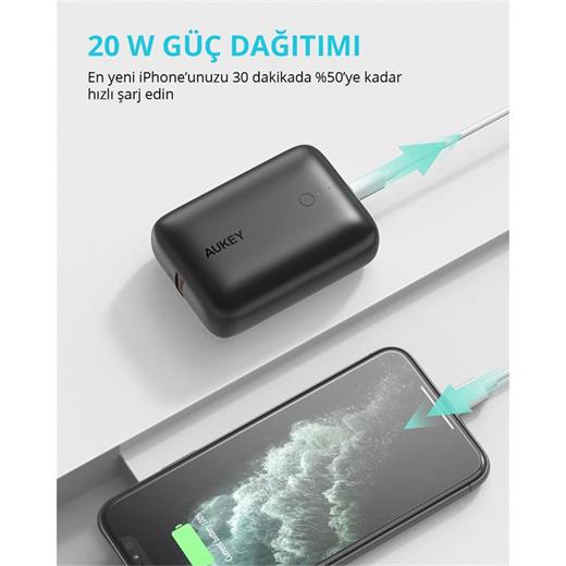 Aukey Pb-N83S-Bk 22.5W Scp 18W Pd Ve Qc 3.0 10000 Mah Pd Mini Type-C Powerbank 